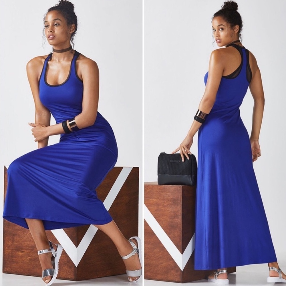Fabletics Royal Blue Mosa Maxi Dress Mesh Racerback All Way Stretch